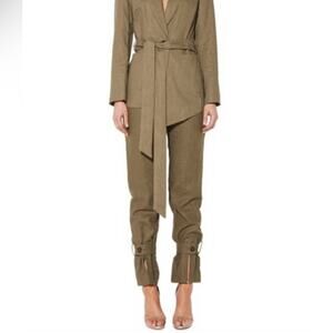 Mossman Panama linen blend pants army green belted hem sz 4